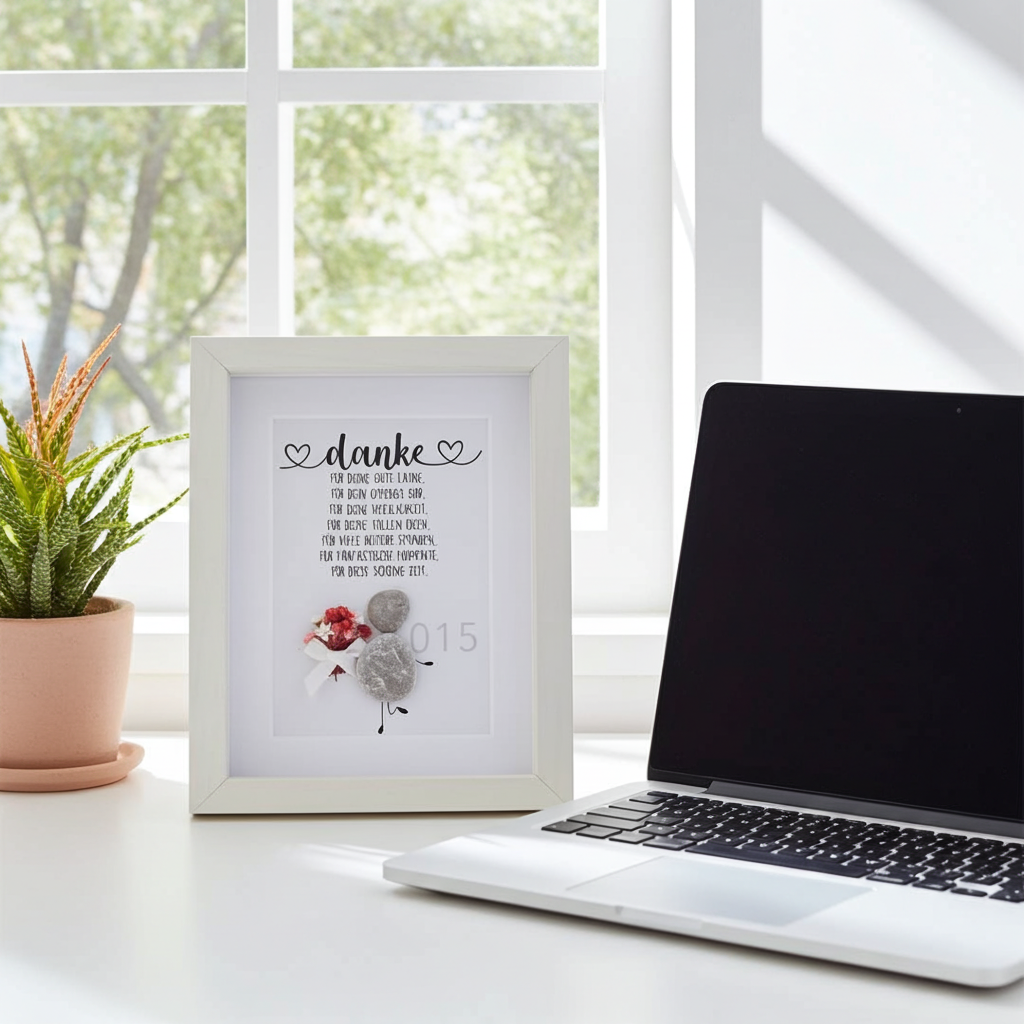 Steinbild Danke als Abschiedsgeschenk für Kollegin oder Kollegen – handgefertigtes Ruhestandsgeschenk aus Natursteinen