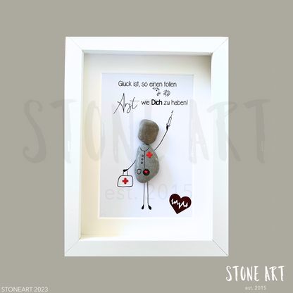 Handgefertigtes Steinbild mit dem Spruch „Glück ist, so einen tollen Arzt wie Sie zu haben“ – perfektes Geschenk für Ärzte zum Dank oder Abschied.