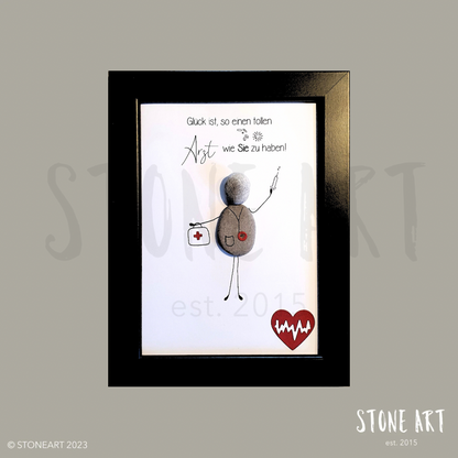 Handgefertigtes Steinbild mit dem Spruch „Glück ist, so einen tollen Arzt wie Sie zu haben“ – perfektes Geschenk für Ärzte zum Dank oder Abschied.