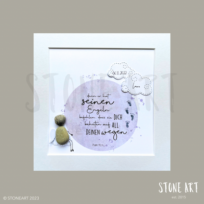 Handgemachtes Steinbild mit Bibelvers Denn er hat seinen Engeln befohlen – spirituelles Geschenk mit christlicher Botschaft