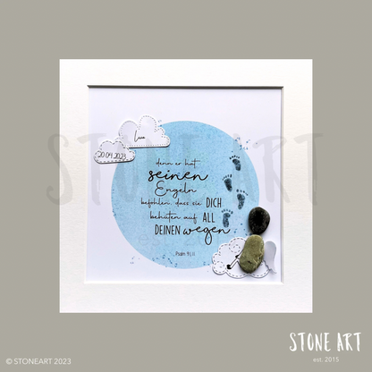 Handgemachtes Steinbild mit Bibelvers Denn er hat seinen Engeln befohlen – spirituelles Geschenk mit christlicher Botschaft
