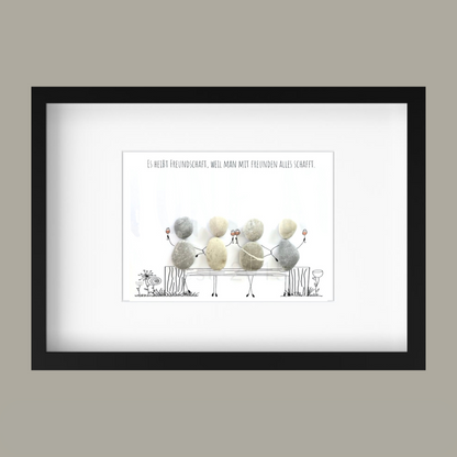 Steinbild mit Spruch Es heißt Freundschaft, weil man mit Freunden alles schafft – Geschenk für Freunde und Verbundenheit