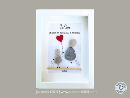 Handgemachtes Steinbild für Tante – Zia – mit Herzluftballon und italienischem Spruch, personalisiert