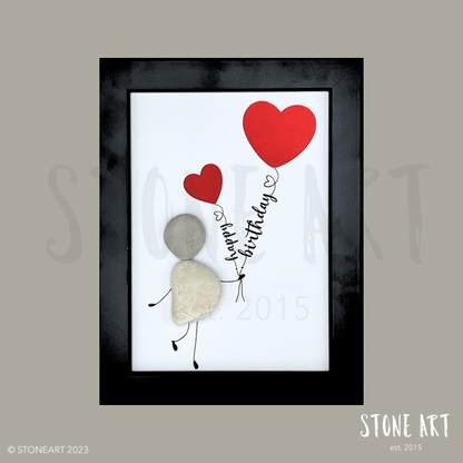 Handgemachtes Steinbild Happy Birthday mit Einsteckfach – Geldgeschenk zum Selbst-Befüllen