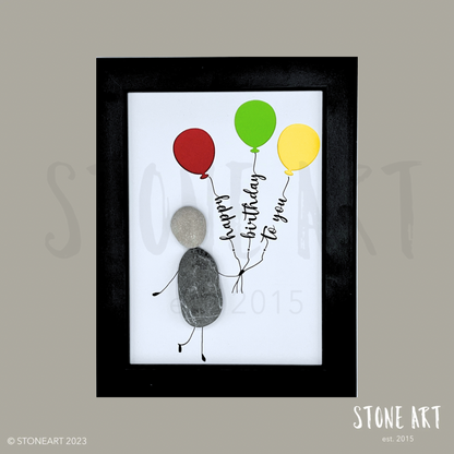 Handgemachtes Steinbild Happy Birthday to You – kreatives Geldgeschenk zum Selbstbefüllen mit Natursteinen