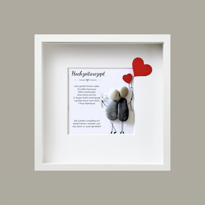 Handgemachtes Steinbild Hochzeitsrezept aus Kieselsteinen – originelles Hochzeitsgeschenk und Unikat