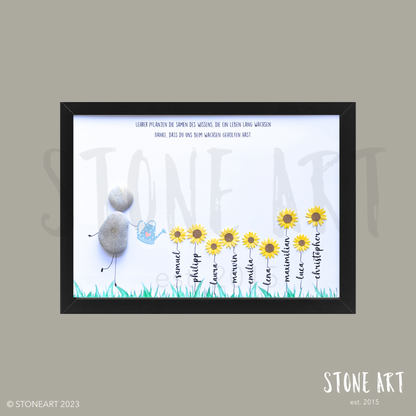 Handgemachtes Steinbild mit Spruch Lehrer pflanzen die Samen des Wissens – Geschenk für Lehrer:innen