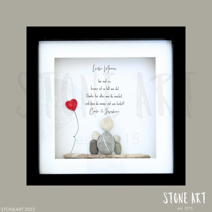 Handgemachtes Steinbild mit dem Spruch „Liebe Mama, hör mal zu“ – liebevolles Geschenk zum Muttertag, Geburtstag oder einfach so.