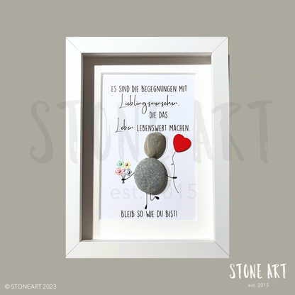 Handgemachtes Steinbild mit Spruch – Begegnungen mit Lieblingsmenschen machen das Leben besonders