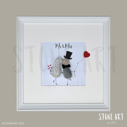 Handgemachtes Steinbild Mr & Mrs – Geschenk zur Hochzeit, Natursteine, personalisierbar