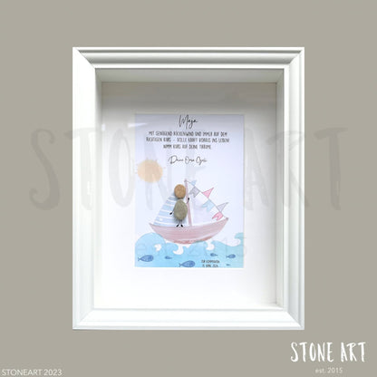 Handgemachtes Steinbild mit Spruch Nimm Kurs auf deine Träume – Geschenk zur Motivation oder zum Neustart