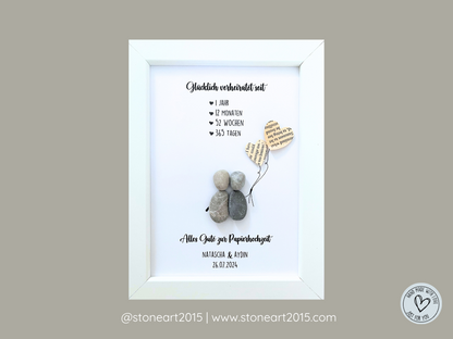 Handgemachtes Steinbild zur Papierhochzeit – 1. Hochzeitstag Geschenk für Ehepaare