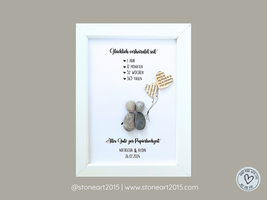 Handgemachtes Steinbild zur Papierhochzeit – 1. Hochzeitstag Geschenk für Ehepaare