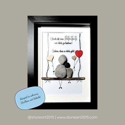 Handgefertigtes Steinbild mit Spruch „Glück ist, eine Patentante wie dich zu haben“ – persönliches Patengeschenk