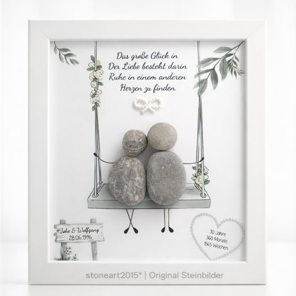 Handgemachtes Steinbild Perlenhochzeit – Geschenk zum 30. Hochzeitstag aus Naturstein