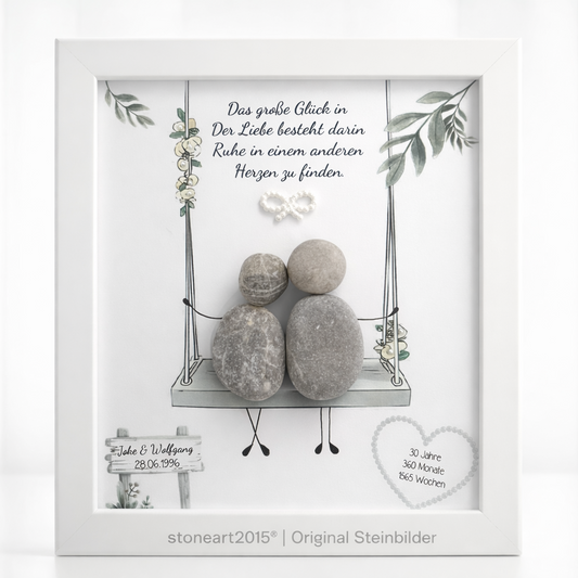 Handgemachtes Steinbild Perlenhochzeit – Geschenk zum 30. Hochzeitstag aus Naturstein