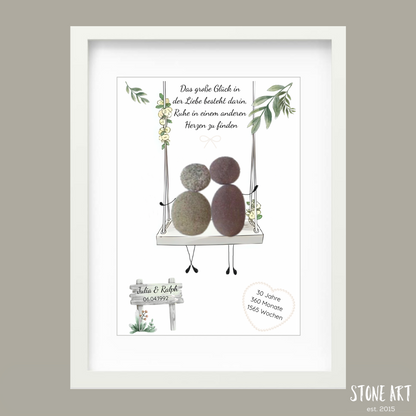 Handgemachtes Steinbild Perlenhochzeit – Geschenk zum 30. Hochzeitstag aus Naturstein