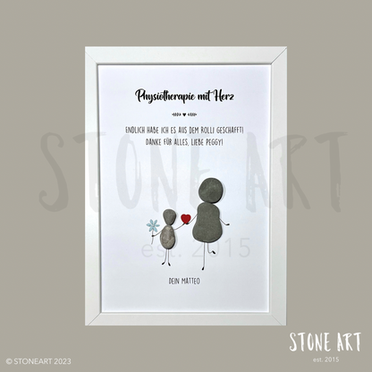 Handgemachtes Steinbild mit Spruch Physiotherapie mit Herz – Geschenk für Physio oder Praxis