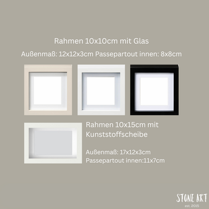 Größenübersicht verschiedener Bilderrahmen für Steinbilder