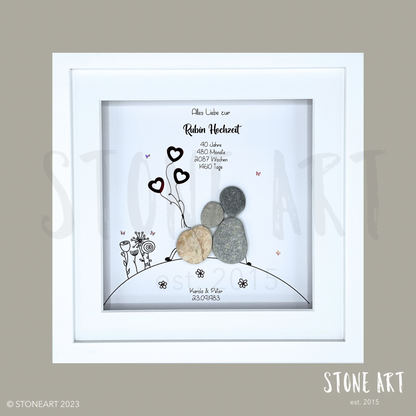 Handgemachtes Steinbild zur Rubinhochzeit – 40 Jahre Ehe, personalisierbar mit Namen und Datum