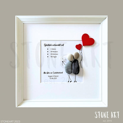 Handgefertigtes Steinbild zur Seidenhochzeit – liebevolles Geschenk zum 4. Hochzeitstag, personalisierbar und mit Symbolkraft.