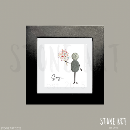 Handgemachtes Steinbild mit dem Wort Sorry – Geschenk zur Entschuldigung mit Herz