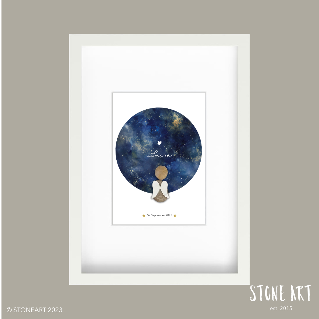 Steinbild Sternenkind Nachthimmel – handgefertigtes Erinnerungs- & Trostgeschenk mit funkelnden Sternen von Stone Art.
