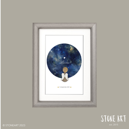 Steinbild Sternenkind Nachthimmel – handgefertigtes Erinnerungs- & Trostgeschenk mit funkelnden Sternen von Stone Art.