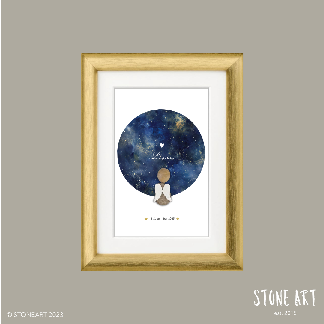Steinbild Sternenkind Nachthimmel – handgefertigtes Erinnerungs- & Trostgeschenk mit funkelnden Sternen von Stone Art.