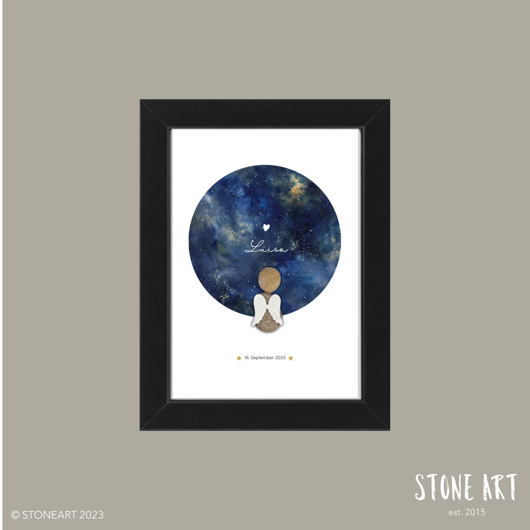 Steinbild Sternenkind Nachthimmel – handgefertigtes Erinnerungs- & Trostgeschenk mit funkelnden Sternen von Stone Art.