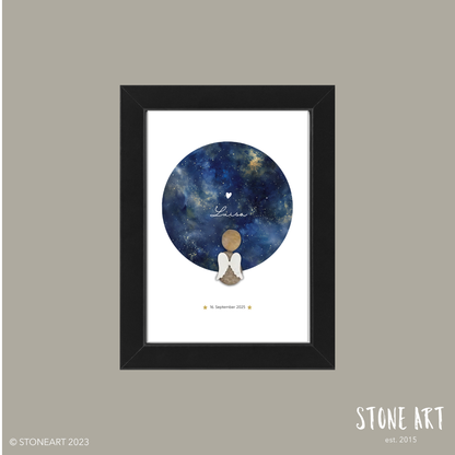 Steinbild Sternenkind Nachthimmel – handgefertigtes Erinnerungs- & Trostgeschenk mit funkelnden Sternen von Stone Art.