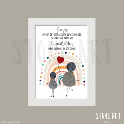 Handgemachtes Steinbild Superheldin – Dankeschön Geschenk für Erzieherin oder Erzieher – Abschied Kindergarten