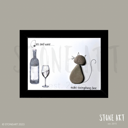 Handgemachtes Steinbild mit Spruch Vats and wine make everything fine – witziges Geschenk für Weinliebhaber:innen
