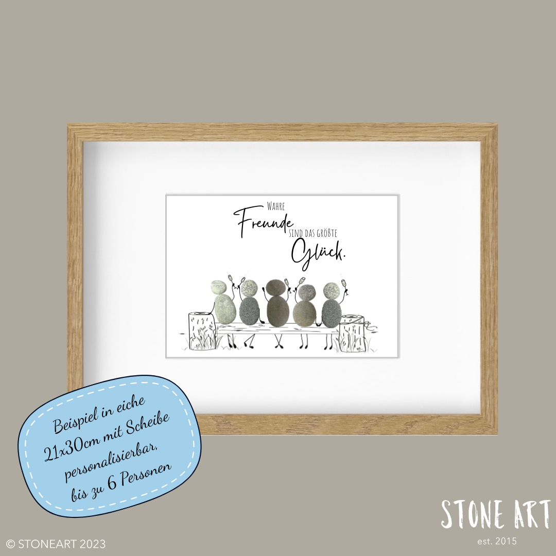Steinbild „Wahre Freunde“ mit bis zu sechs Natursteinfiguren – handgemachtes Freundschaftsbild