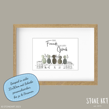 Steinbild „Wahre Freunde“ mit bis zu sechs Natursteinfiguren – handgemachtes Freundschaftsbild