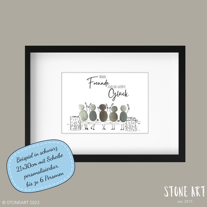 Steinbild „Wahre Freunde“ mit bis zu sechs Natursteinfiguren – handgemachtes Freundschaftsbild