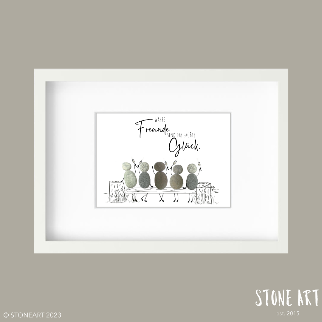 Steinbild „Wahre Freunde“ mit bis zu sechs Natursteinfiguren – handgemachtes Freundschaftsbild