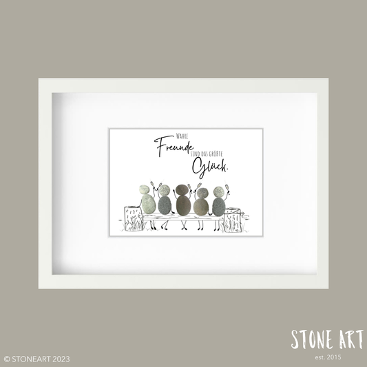 Steinbild „Wahre Freunde“ mit bis zu sechs Natursteinfiguren – handgemachtes Freundschaftsbild