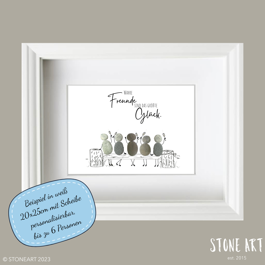 Steinbild „Wahre Freunde“ mit bis zu sechs Natursteinfiguren – handgemachtes Freundschaftsbild