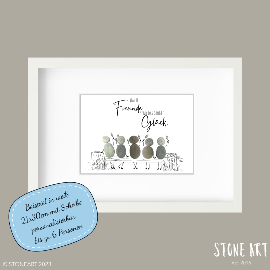 Steinbild „Wahre Freunde“ mit bis zu sechs Natursteinfiguren – handgemachtes Freundschaftsbild