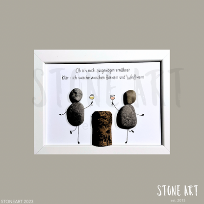 Handgemachtes Steinbild mit Spruch ‚Ob ich mich ausgewogen ernähre…‘ – Geschenk für Weinliebhaber, Personalisiert, Natursteine