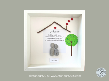 Handgemachtes Steinbild Zuhause – Der Ort, wo die Liebe wohnt – Geschenk zum Einzug oder zur Hochzeit