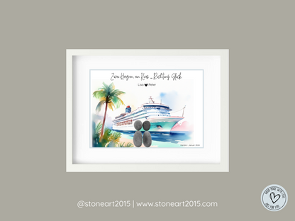 Handgemachtes Steinbild mit Spruch Zwei Herzen, ein Kurs – Richtung Glück – romantisches Geschenk zur Hochzeit