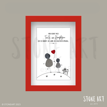 Handgemachtes Steinbild mit Spruch Man nennt mich Tante … Komplizin – humorvolles Geschenk für Tanten