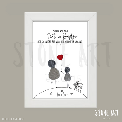 Handgemachtes Steinbild mit Spruch Man nennt mich Tante … Komplizin – humorvolles Geschenk für Tanten