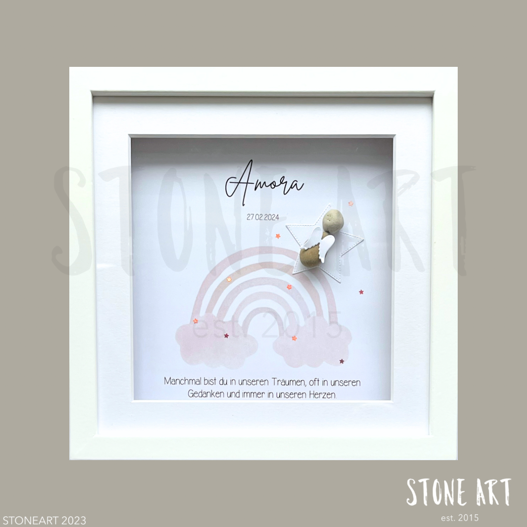 Handgemachtes Steinbild „Manchmal bist du in unseren Träumen“ – Erinnerung an ein Sternenkind, Trostspender für Eltern.