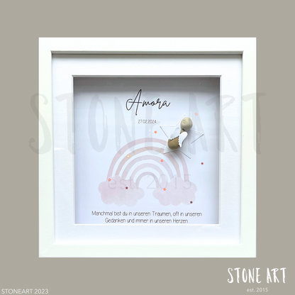 Handgemachtes Steinbild „Manchmal bist du in unseren Träumen“ – Erinnerung an ein Sternenkind, Trostspender für Eltern.