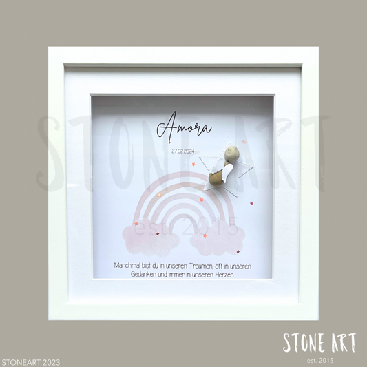 Handgemachtes Steinbild „Manchmal bist du in unseren Träumen“ – Erinnerung an ein Sternenkind, Trostspender für Eltern.