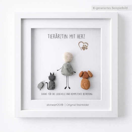 Kieselsteinbild Tierärztin mit Herz, Geschenk zur Praxiseröffnung, handgemachtes Steinbild