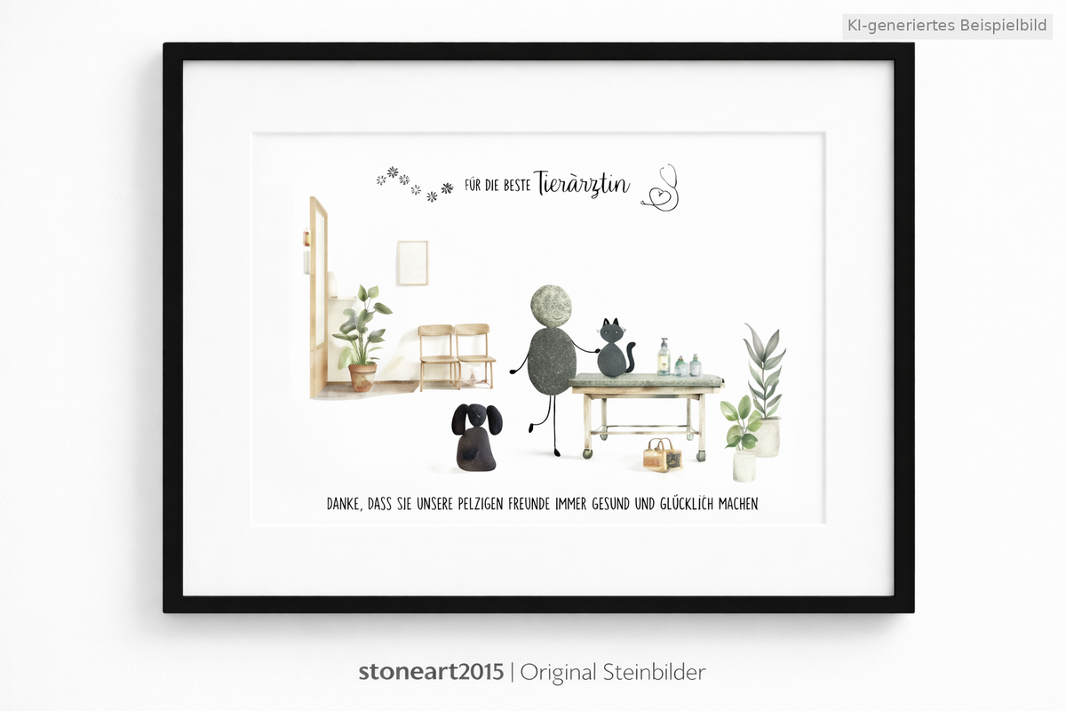Kieselsteinbild Tierarztpraxis Tierärztin, Geschenk zur Praxis, handgemachtes Steinbild